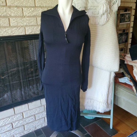 Gianfranco Ferre Vintage Navy Blue Silk Crepe Keyhole Reversible Sheath Dress 0 - Picture 4 of 8